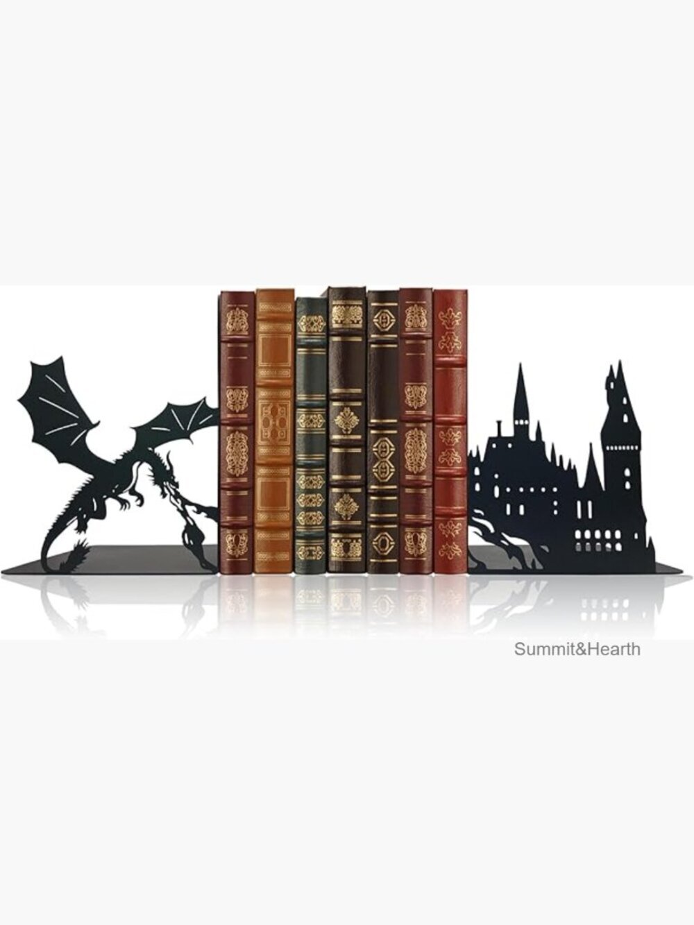 Metal Dragon Castle Bookends, Medieval Fantasy Decor, 4.7x4.5x6.1 Inches